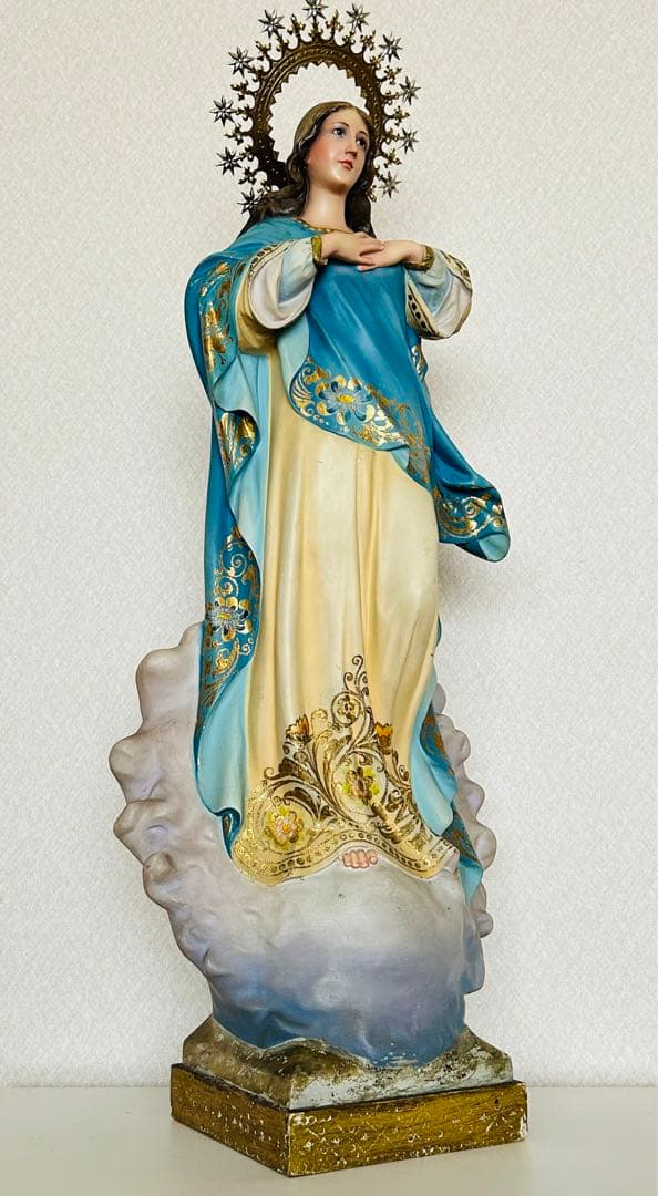 【超超希少美顔】✞無原罪の御宿り 胸に手を当てる聖母マリア像　宗教彫刻