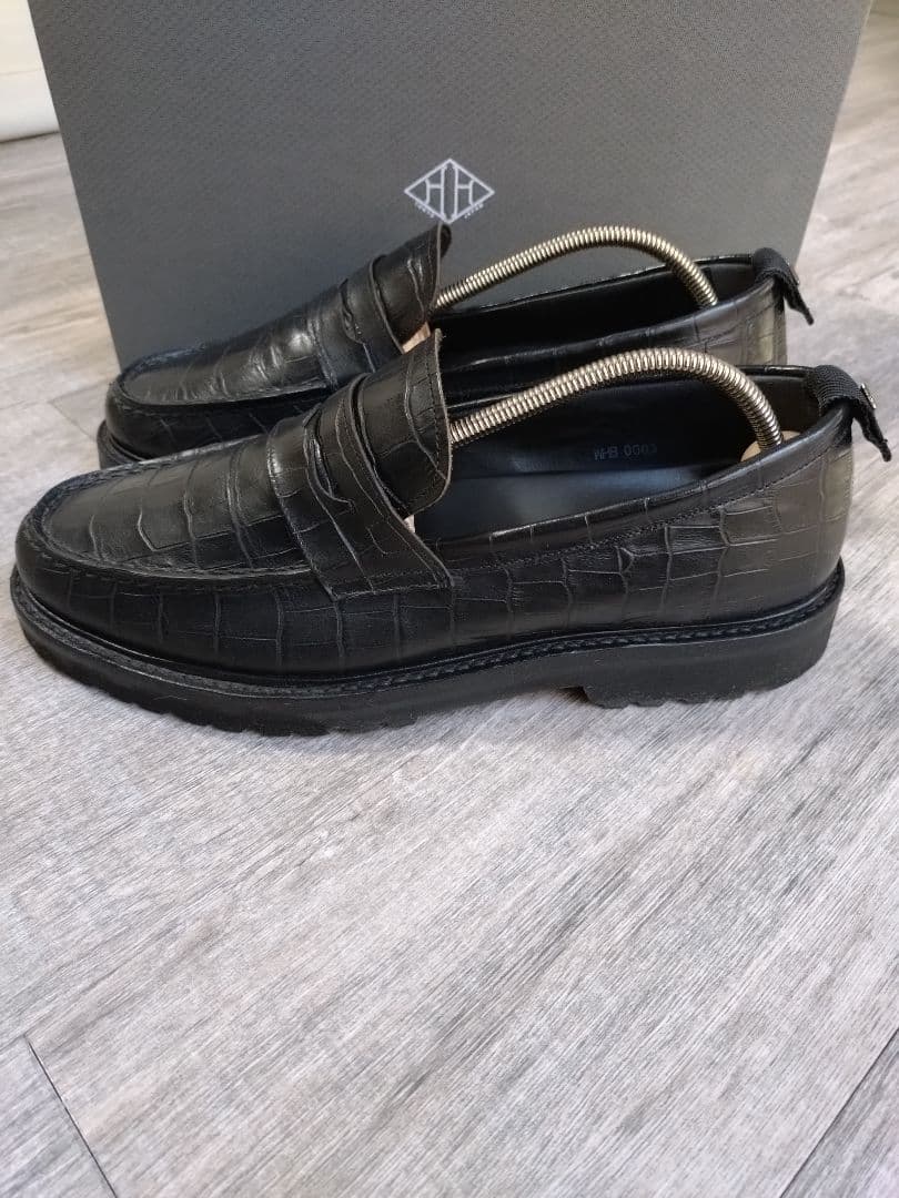WH クロコダイル型押し ローファー 黒 サイズ7.5