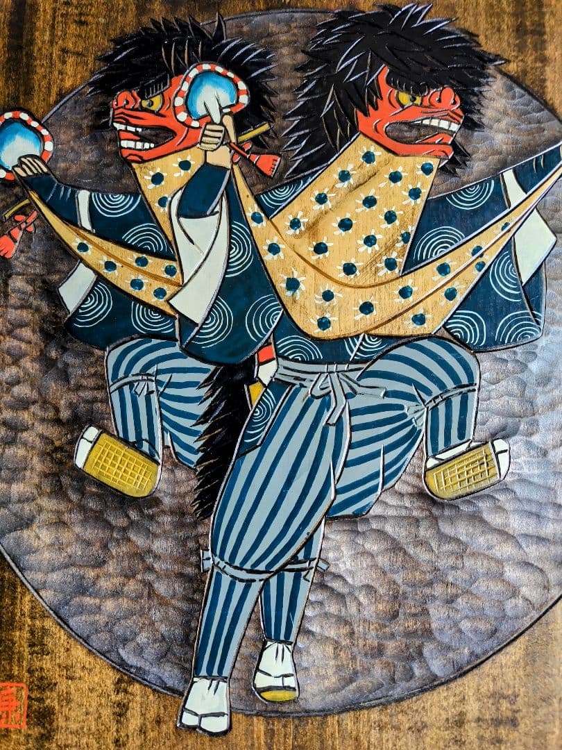 信州上田獅子舞　木彫り彫刻　壁掛け