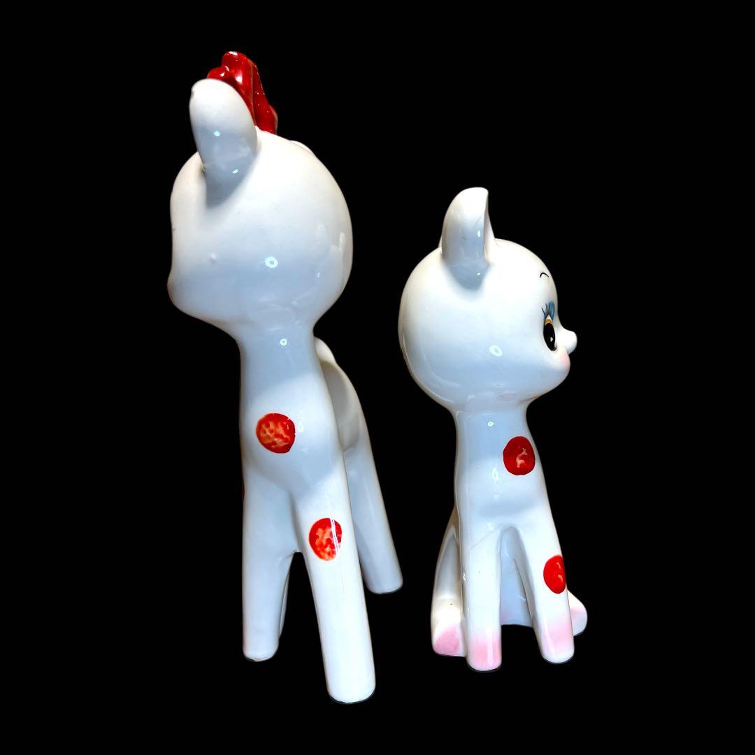 【限界価格！】《入手困難》昭和レトロ 内藤ルネ 陶器製バンビ親子セット 置物