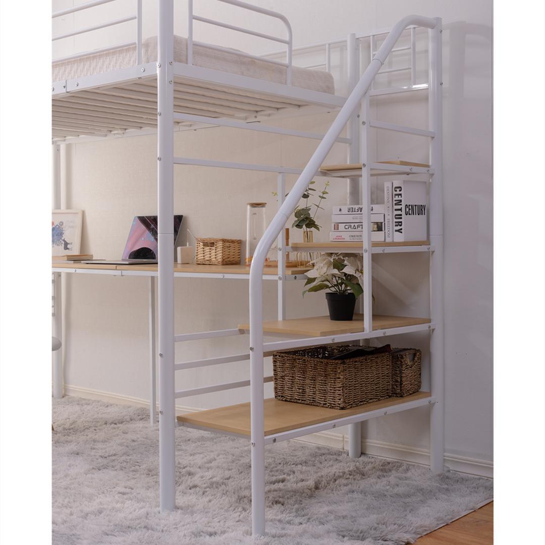 ロフトベッド階段付きパイプベッドシングルコンセント付き耐震 ベッドシング