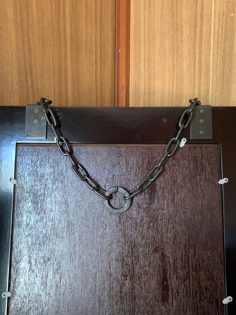 民芸品　大型壁掛け鏡 チェーン付き　ダークブラウン