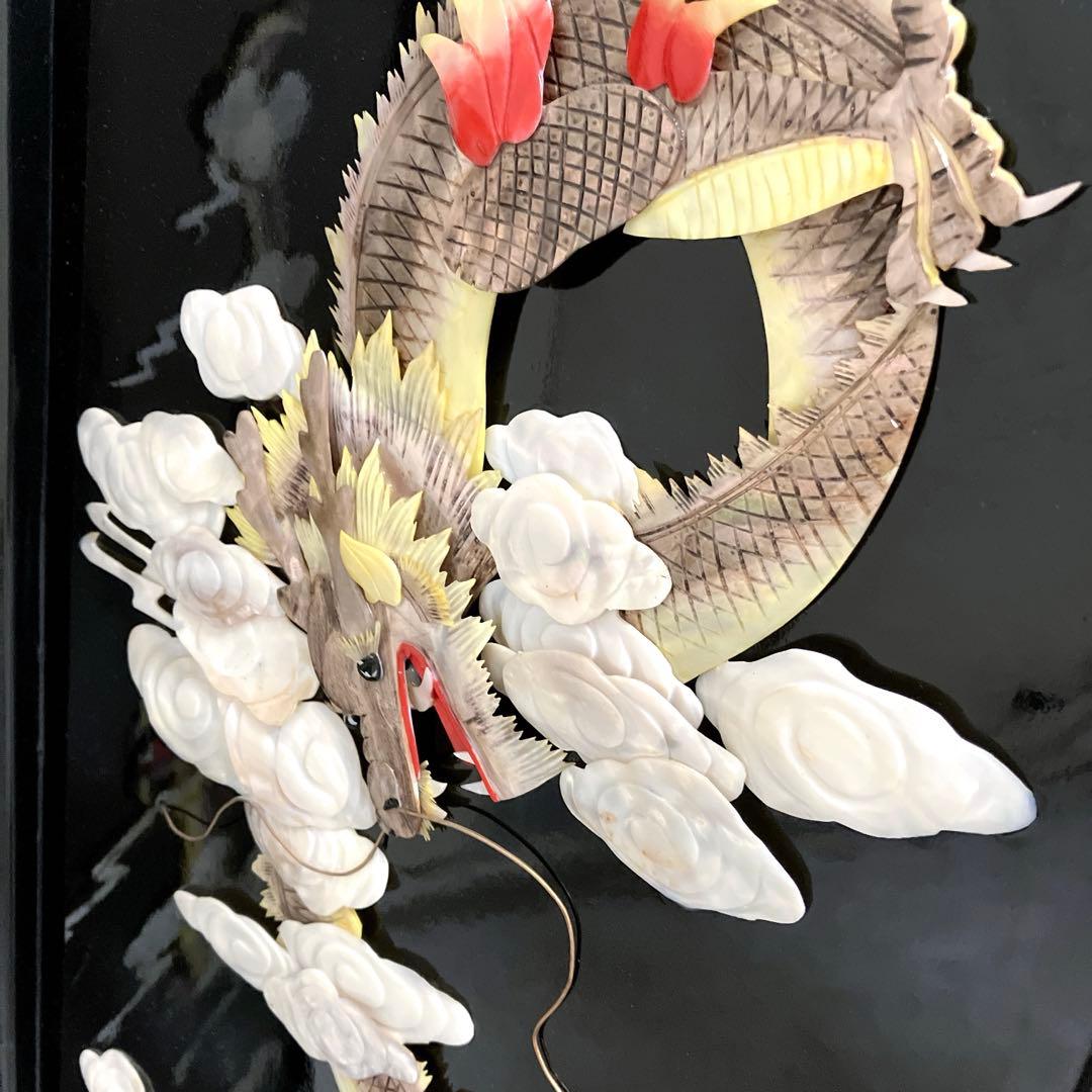 中国骨董　螺鈿細工　屏風　四龍　4連屏風　パーテーション