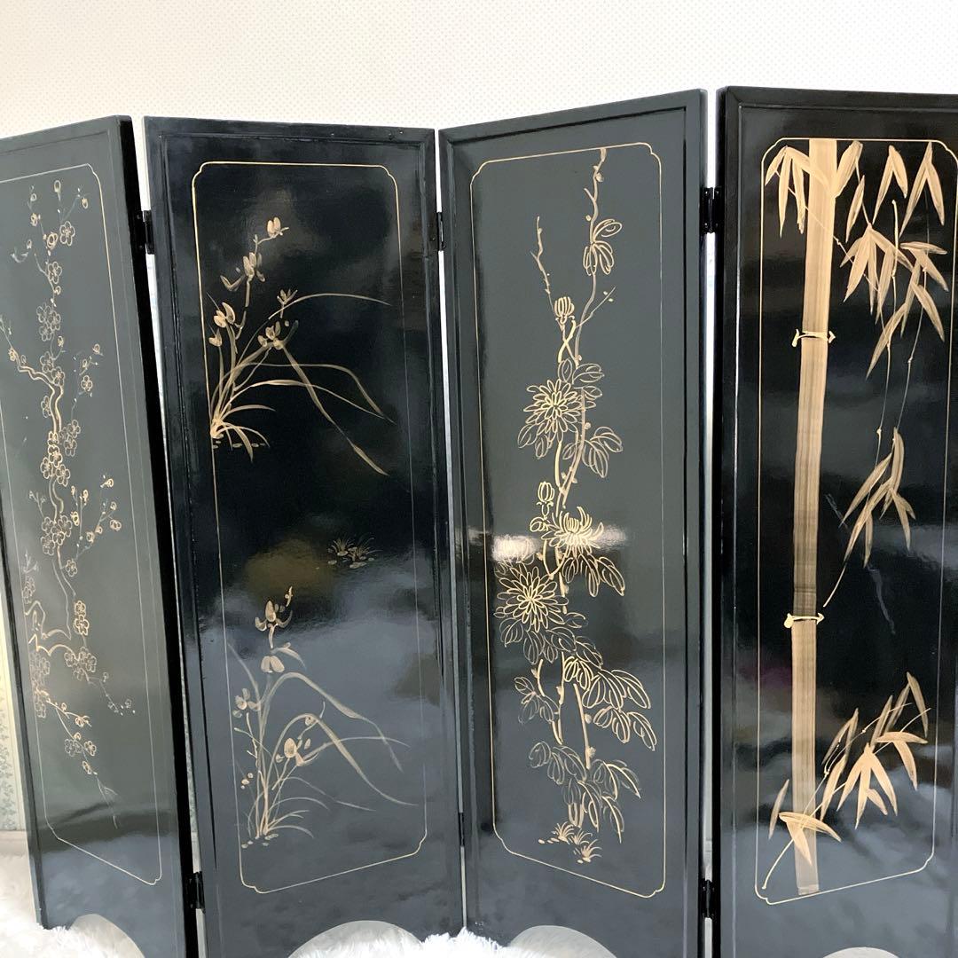 中国骨董　螺鈿細工　屏風　四龍　4連屏風　パーテーション