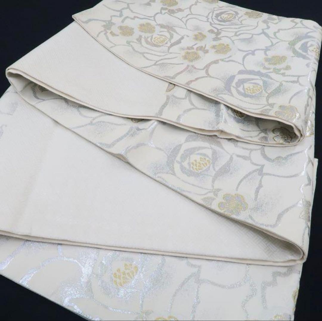 薔薇着物 正絹\"特別な色で満開のバラの園\"袋帯