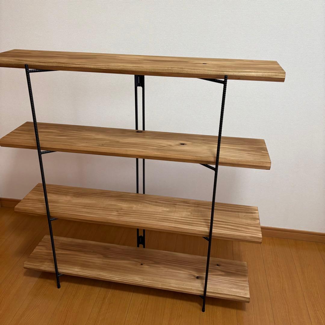 無垢板のオープンシェルフ　折り畳みラック　オープンシェルフ　什器　棚　幅1000