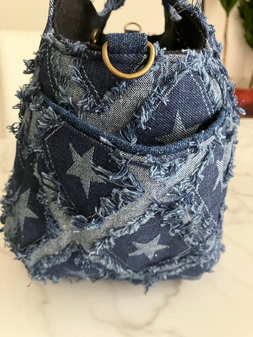 877 LaLa☆　星柄デニムリメイクバック　ハンドメイド　 2点