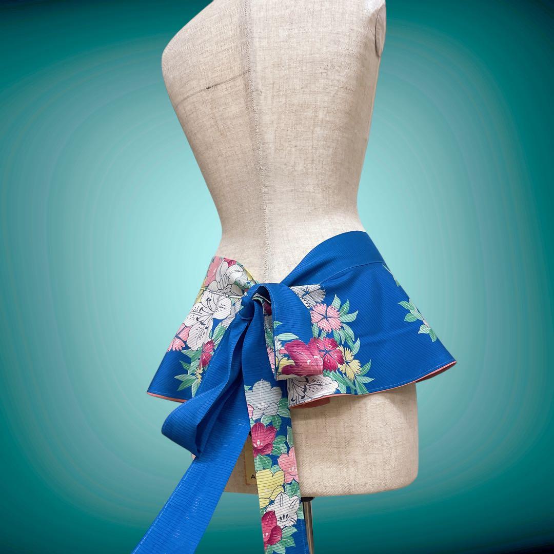 花柄 ビビッドブルー リボン サッシュベルト W70〜100cm水色 71005