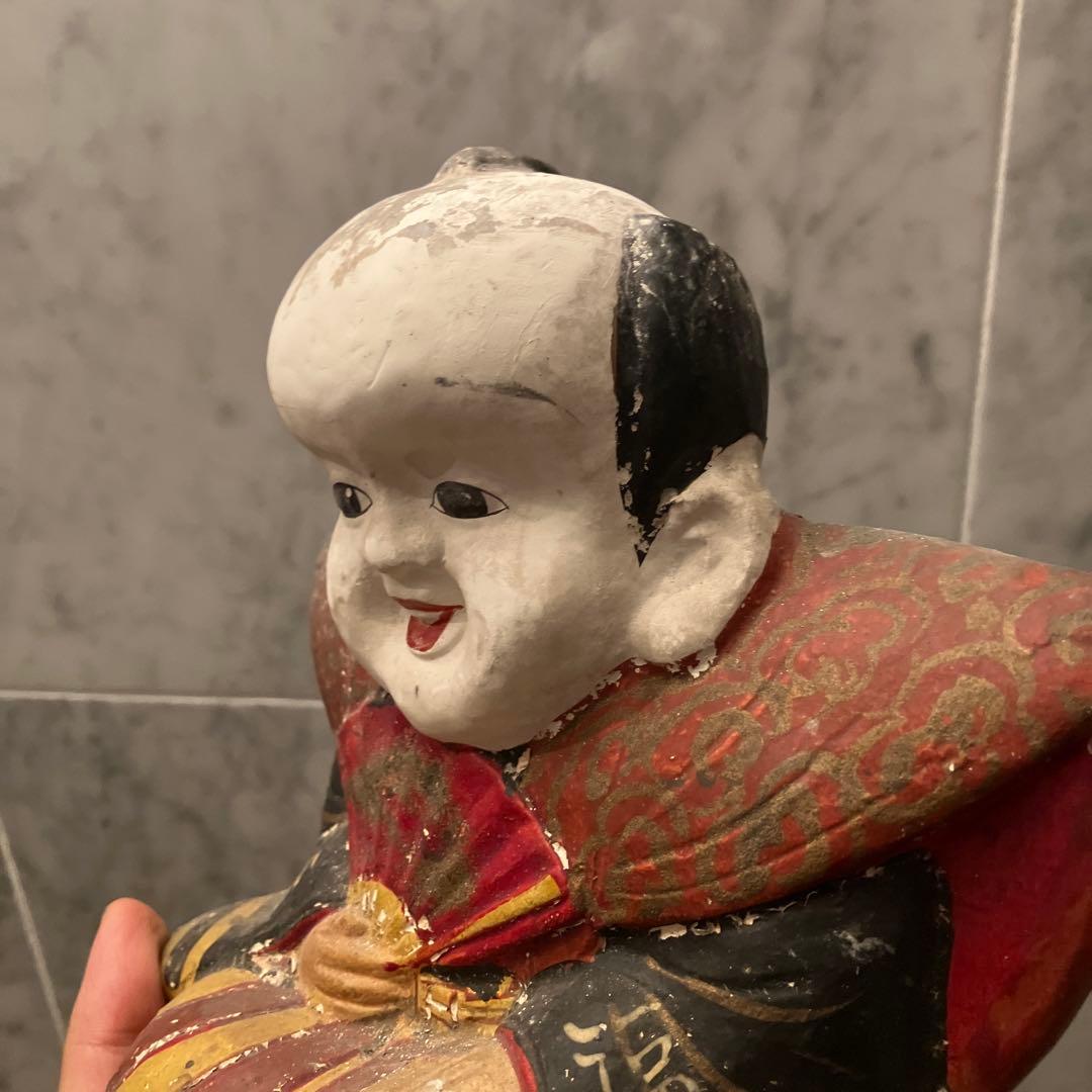 アンティーク約100年前瞳やおでこ、笑顔が美しく着物が素敵な金運、幸福を招く福助