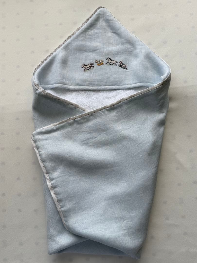 【美品】エルメス　ベビー　おくるみ&スタイセット　ブルー