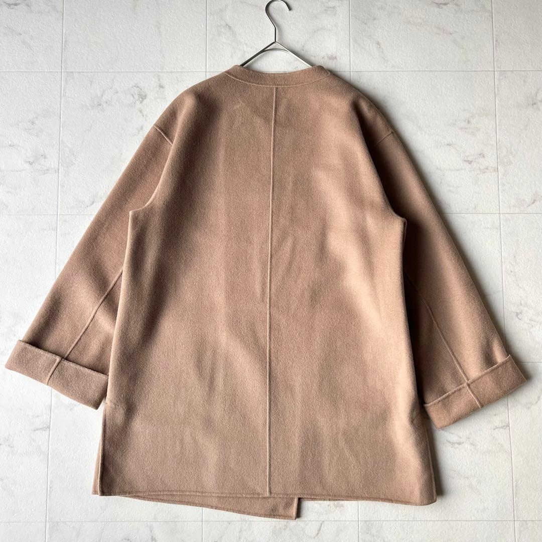 スピックアンドスパン ウールノーカラーミドル丈コート リバーコート キャメル M