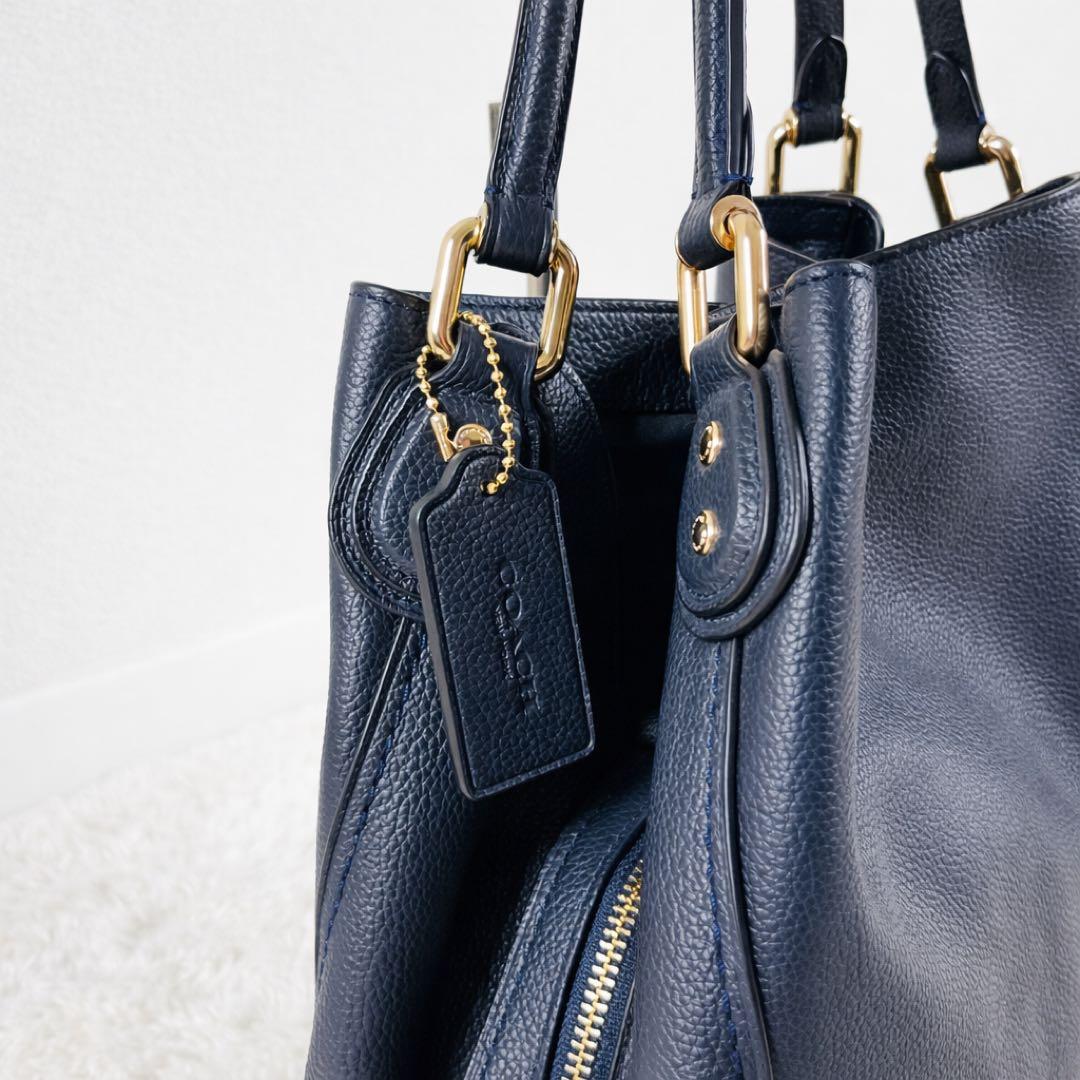 極美品 コーチ イーディー ショルダーバッグ ターンロック ネイビー レザー