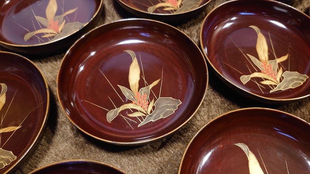 輪島塗　漆器　金蒔絵　蒔絵　豆皿　菓子皿　１０客