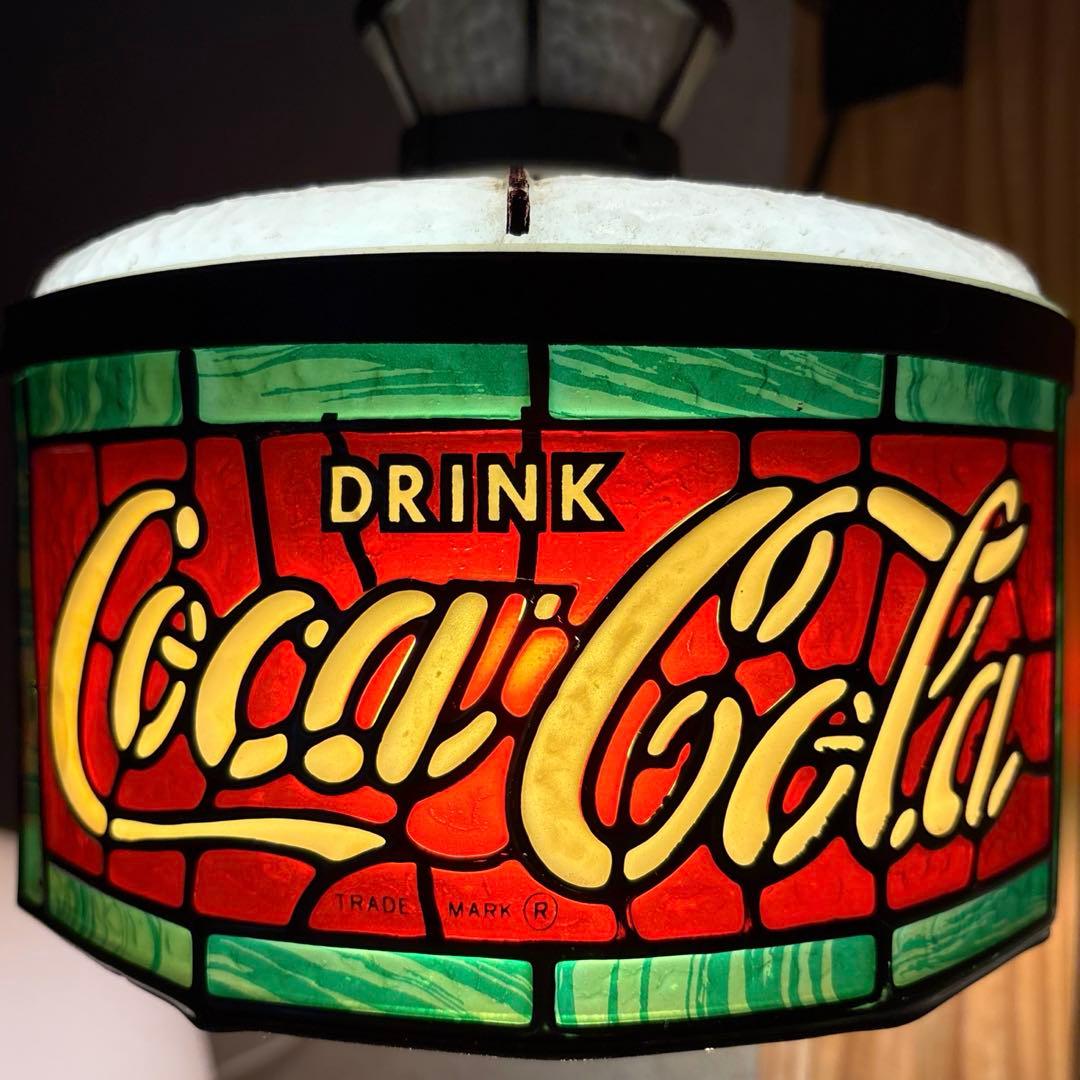 70年代　コカコーラ　アドバタイジング　ステンドグラス　ランプ　ライト　看板