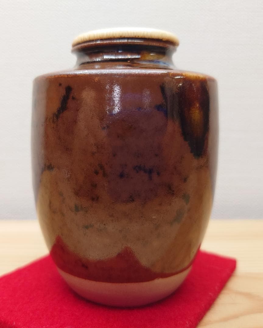 送料込【逢絢亭】茶道具 茶入 萬古焼 肩衝茶入 蓋 仕覆付 佐久間勝山 共箱入り