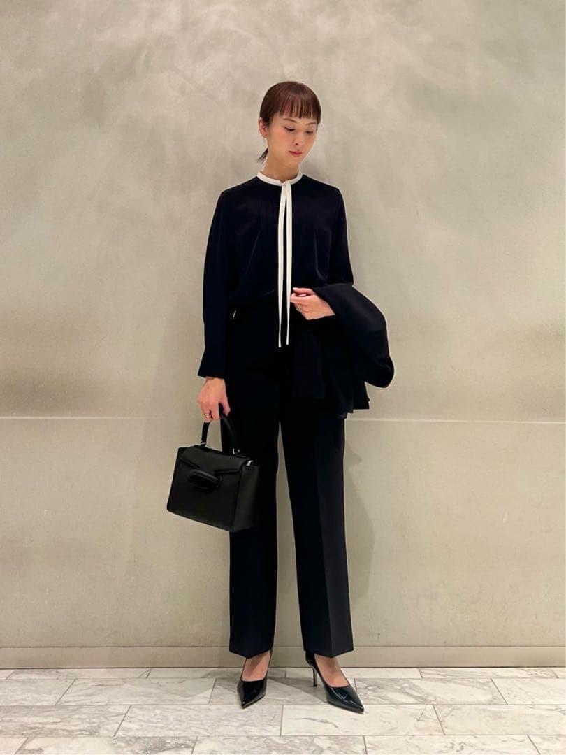 極美品 ボールジィ クリアデシン ボウタイブラウス ネイビー 長袖 36 S