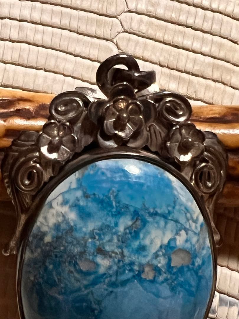 オバール型 ターコイズ ペンダントトップsilver925 花宝飾デザイン