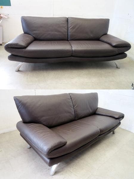 美品■IDC大塚家具L/Sコンフォート13■総革■3人掛けソファ■ブラウン■