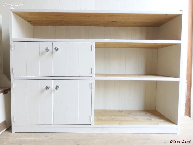 サイズ、デザインオーダー可●超ワイドキャビネット●シャビーホワイト無垢●受注製作