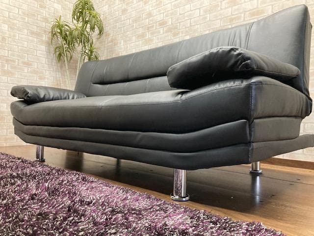 革張りソファーベッド　ブラック　ゆったりサイズ　新品