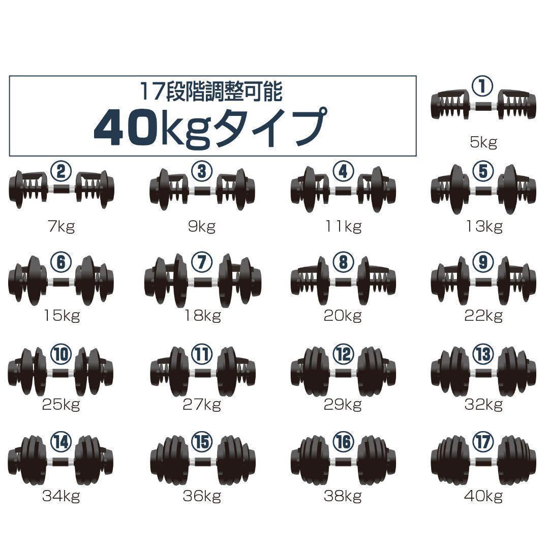 ダンベル 可変式 40kg 2個セット 多機能 グレー 2599