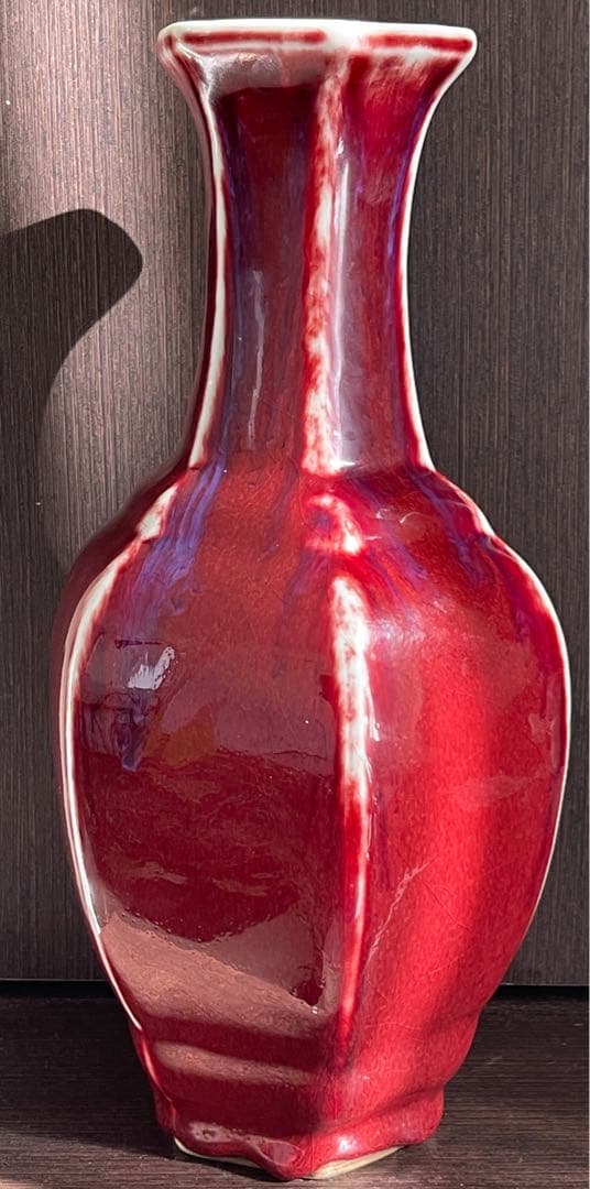 清 /赤珊瑚釉•紅釉花瓶［雍正年製］在銘/中国 古美術