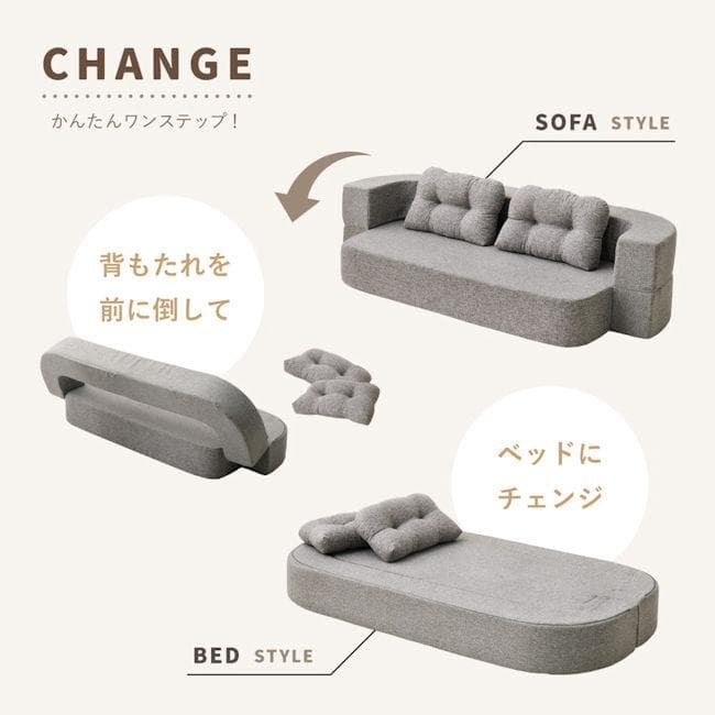 ワンタッチ２Ｗａｙソファーベッド幅170 ２人掛けソファ ローソファ（1332）