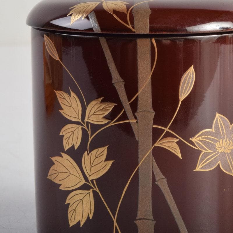 茶道具　吉田利昭（宗利）作　鉄線蒔絵　寸切茶器　棗　共布共箱　V　8842