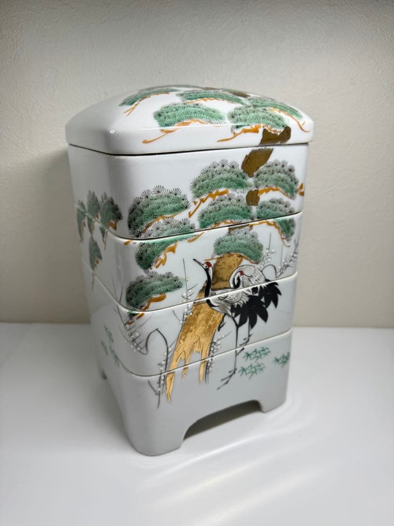 松峰窯 重箱 四段 松・鶴図 在銘