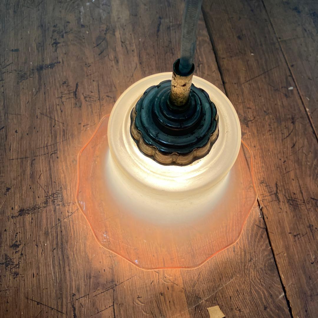 D-2 昭和レトロ フリル型 ガラスシェード ペンダントライト シーリングライト