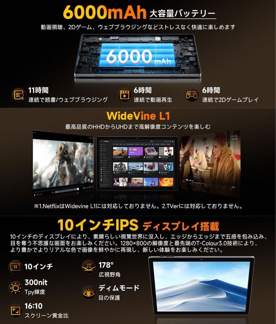 【タブレット Android 16強化版】10インチ wi-fiモデル GPS
