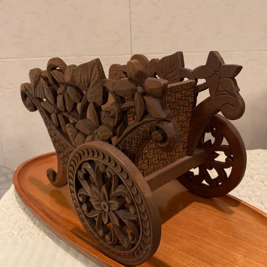スミレ　手押し車　花籠　花車　木製　ヴィンテージ