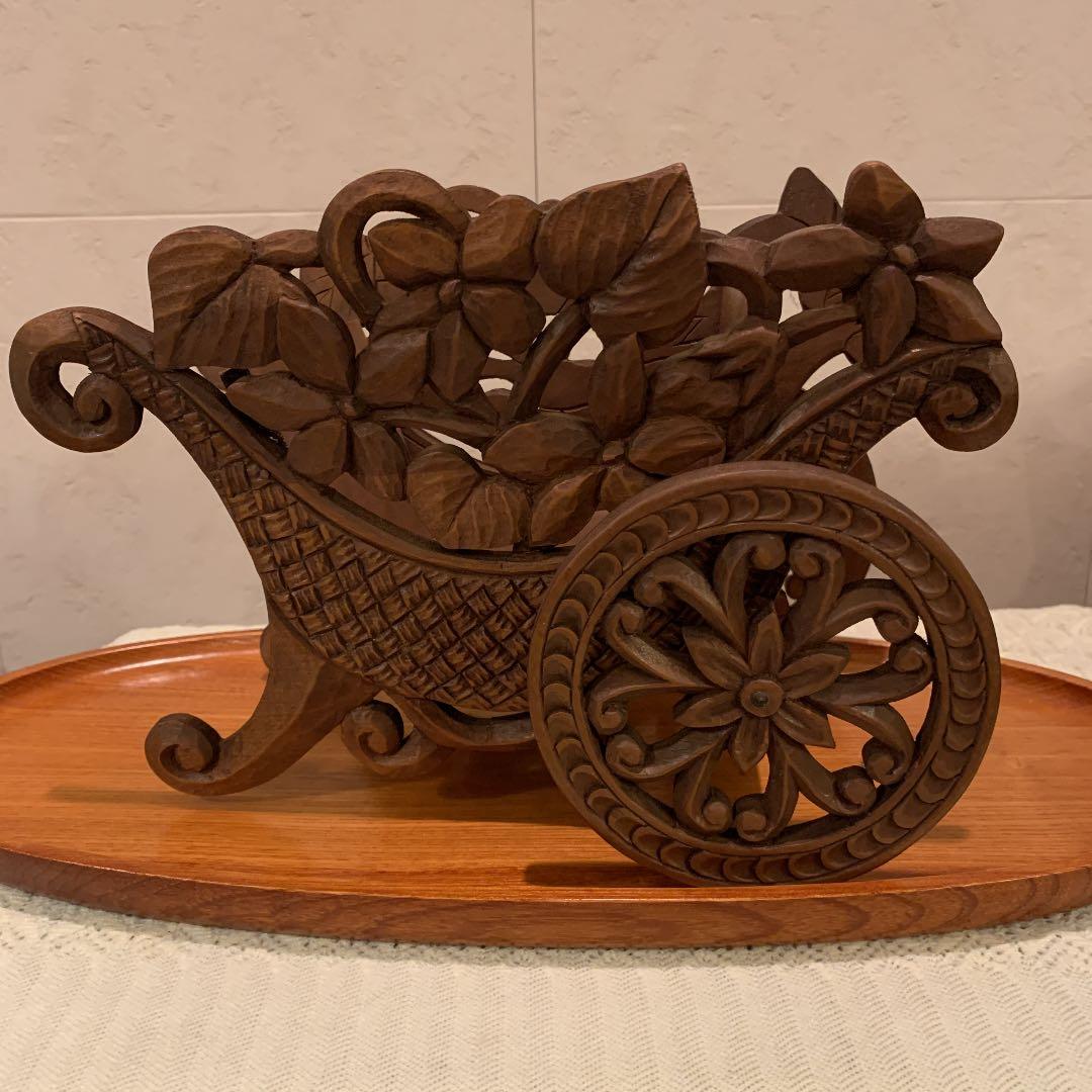 スミレ　手押し車　花籠　花車　木製　ヴィンテージ