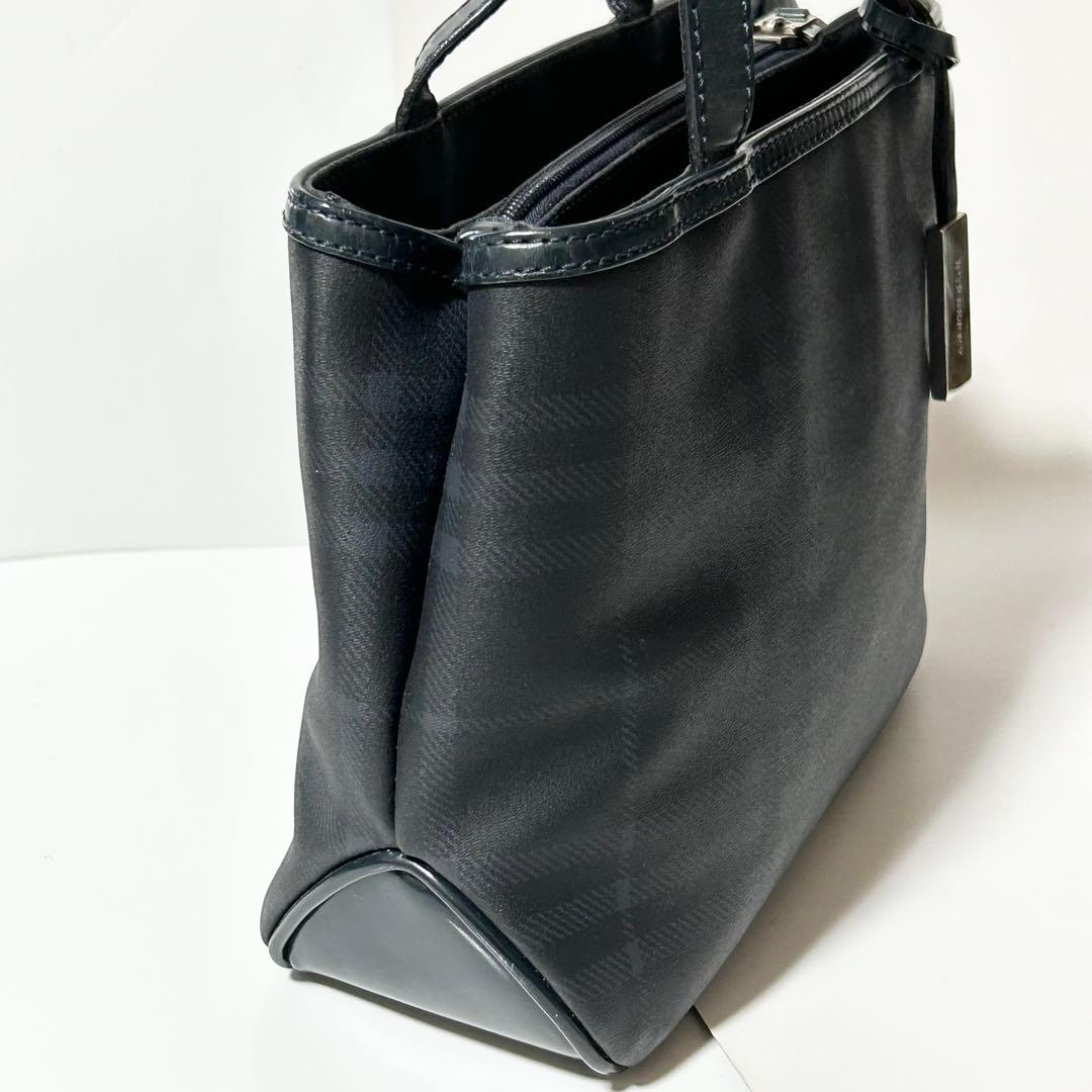 バーバリー ノバチェック PVC レザー ハンドバッグ トートバッグ ネイビー