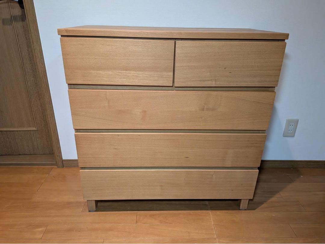 ■送料込■無印 木製チェスト タモ材 4段ワイド 衣類収納 廃盤 タンス 棚