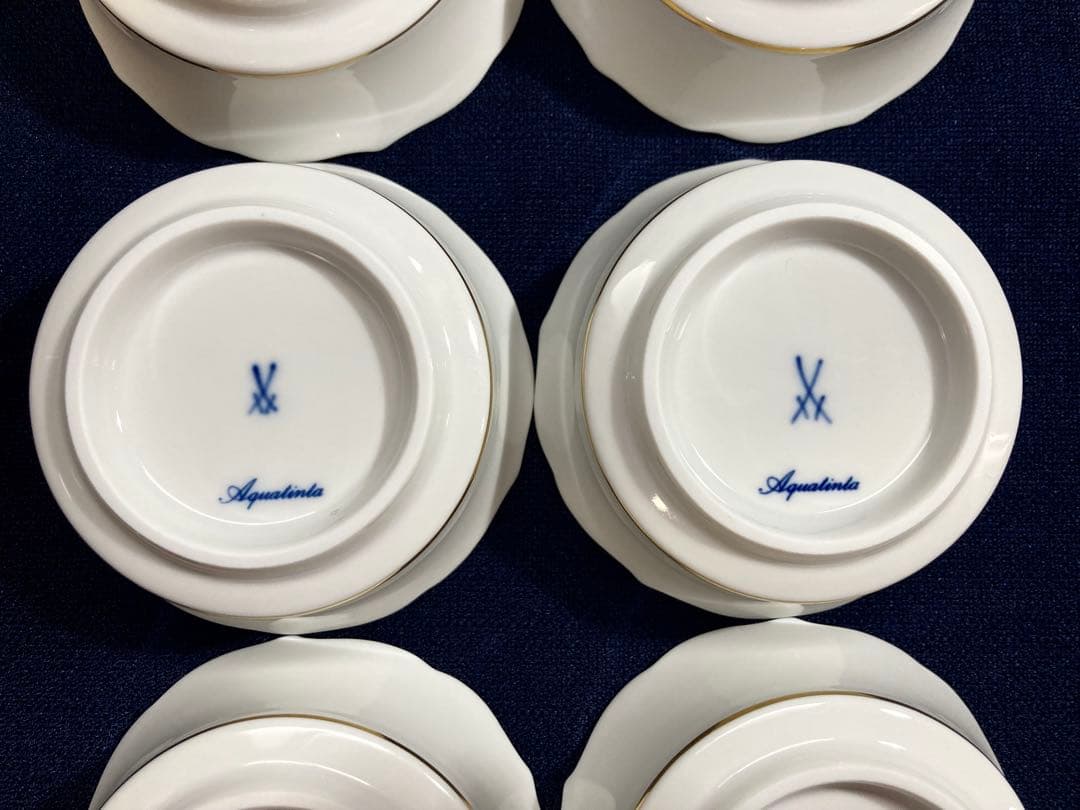 マイセン 歴代 双剣マーク 金彩小皿 /アクアティンタ　ミニトレイ　6枚セット‼️