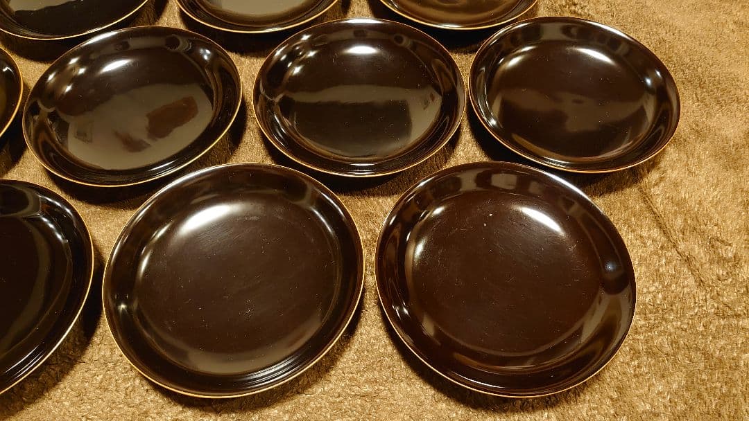 輪島塗　漆器　栗色　中皿　菓子皿　蔵出し　１０客