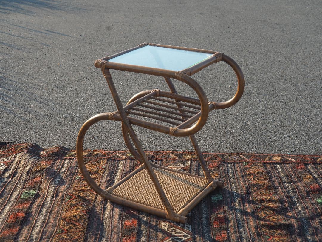 【値引中】ラタンガラスサイドテーブル