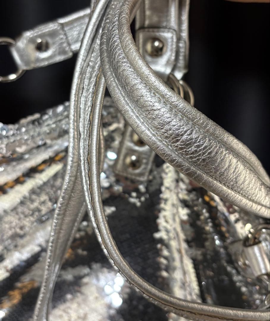 COACH コーチ ポピー ショルダーバッグ スパンコール シルバーPOPPY