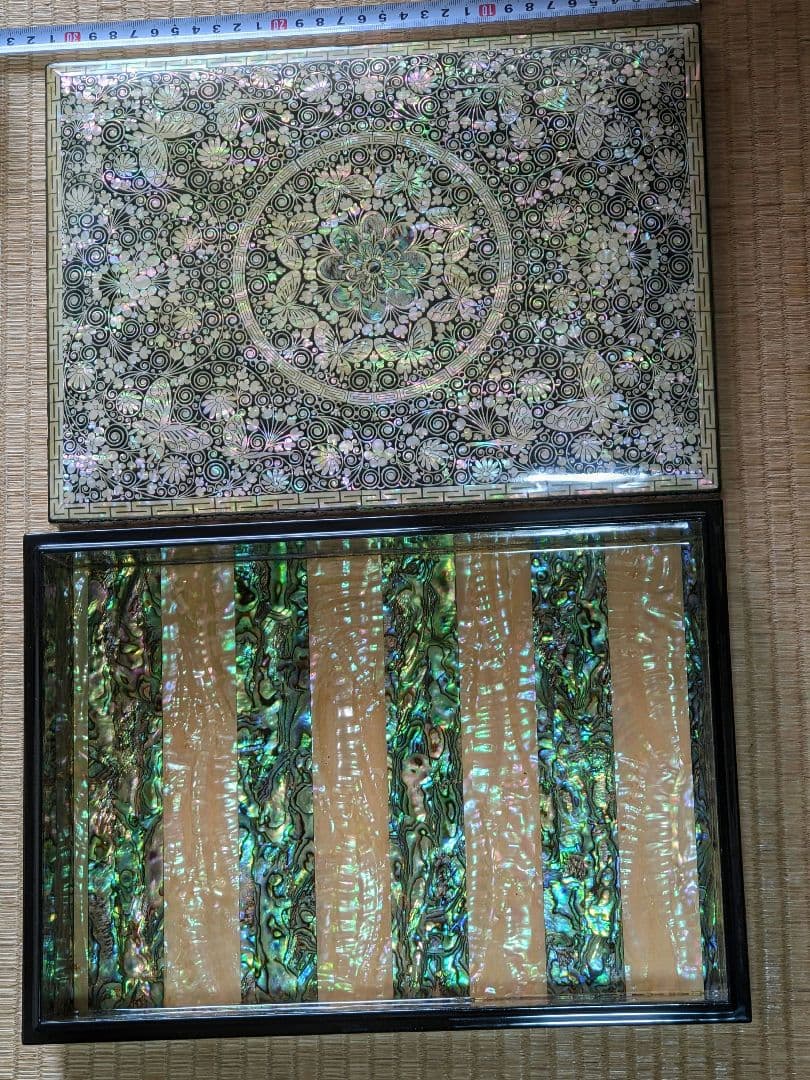 ♦木製 花唐草 蝶文様 極細密 螺鈿装飾細工 飾り箱 文箱 類品なし 一点物