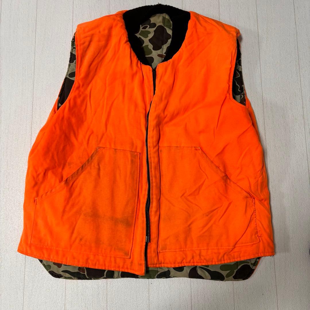 Wallsウォールズ　ダックハンターカモフラージュリバーシブルベスト　古着　中綿