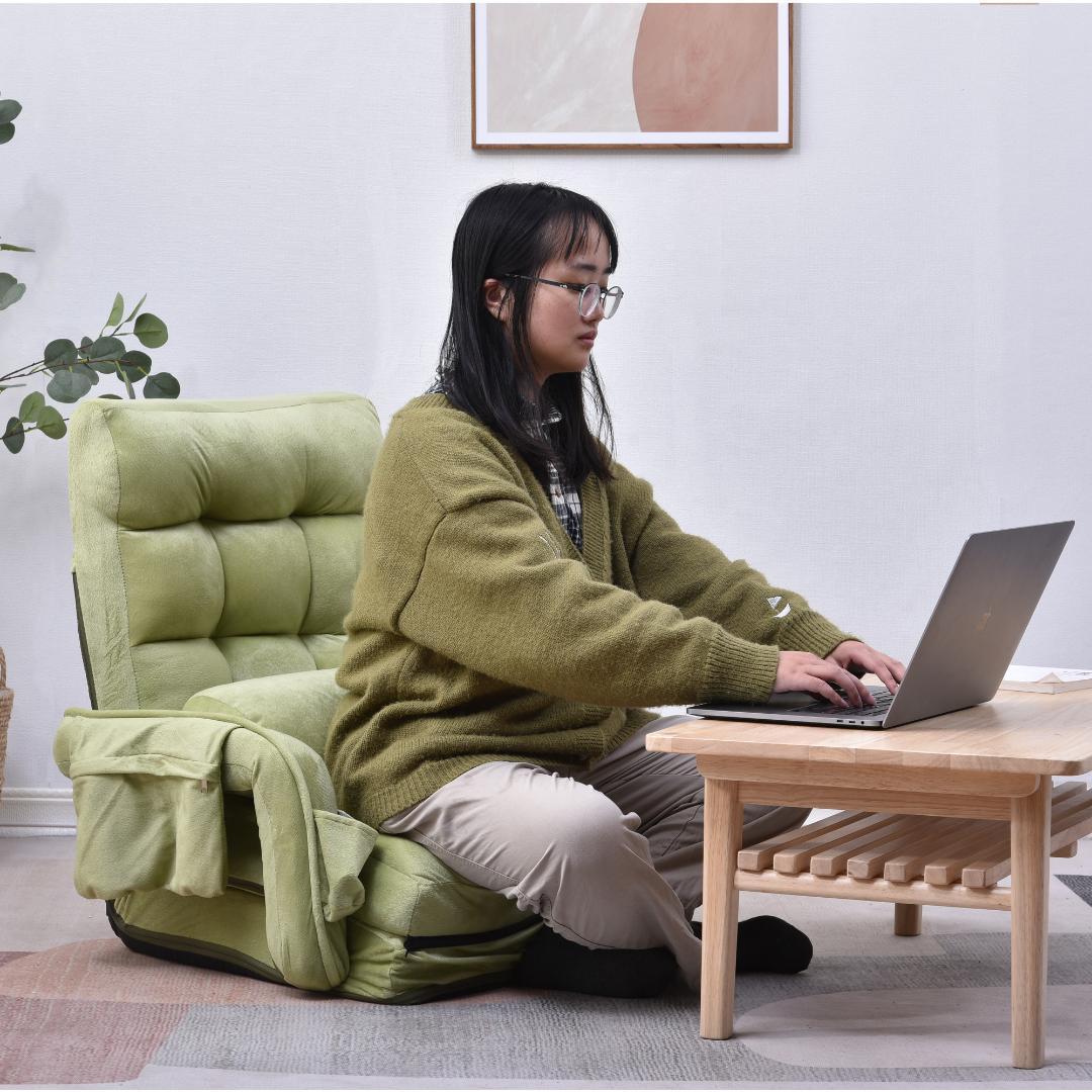 座椅子 リクライニング 14段ギア リクライニングチェアー 【グリーン】