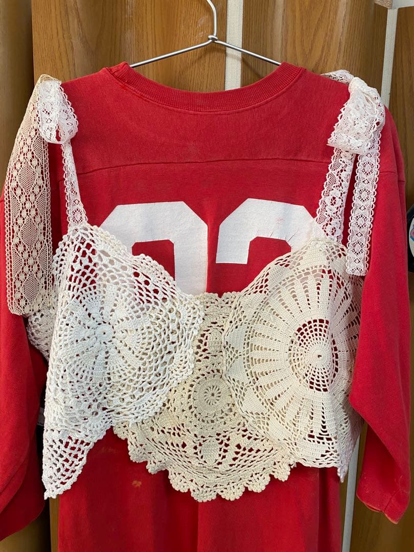 アンティークレース編みドイリーリメイクリボンキャミソール