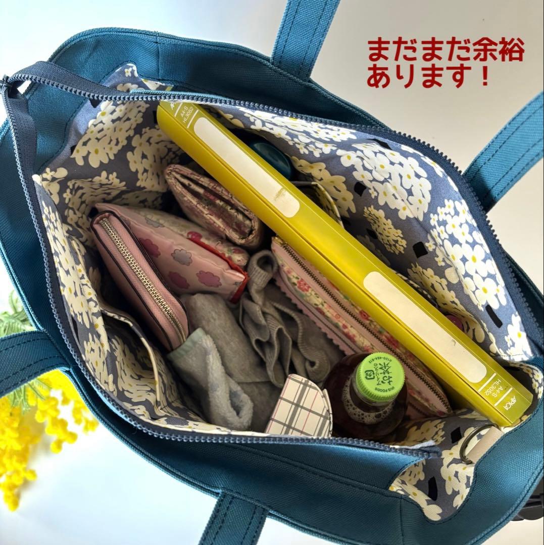 【ぽの】大きなリボンのサイドポケット付きトートバッグL 倉敷8号帆布