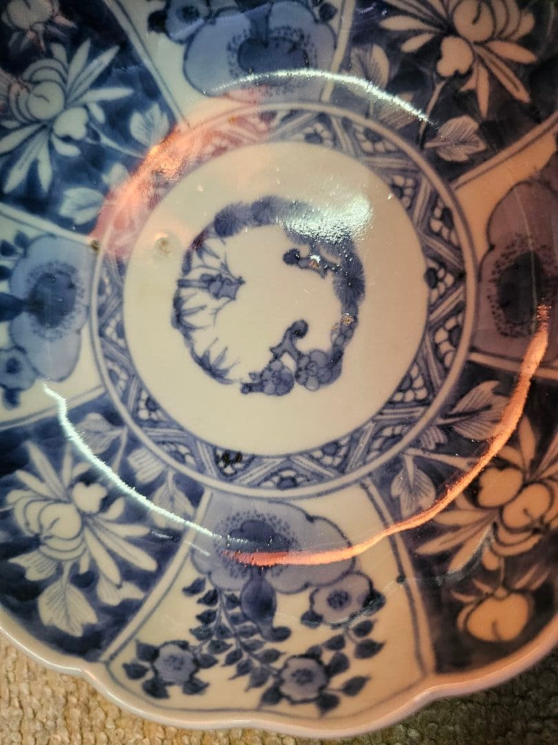 古伊万里 上手 江戸後期 藍柿右衛門様式 輪花なます皿 5客セット