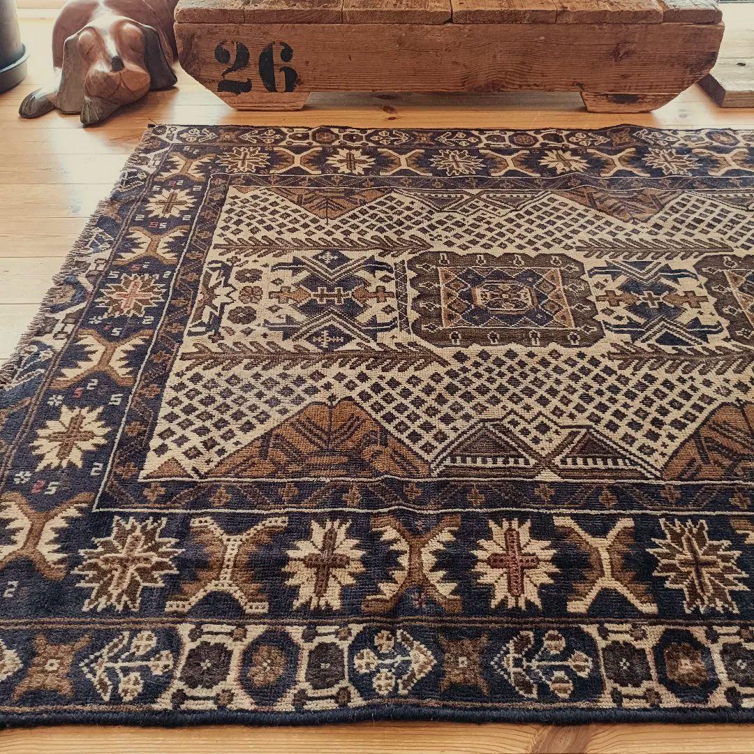 【値下げご依頼】60s ロング！L195cm トライバルラグ ヴィンテージラグ