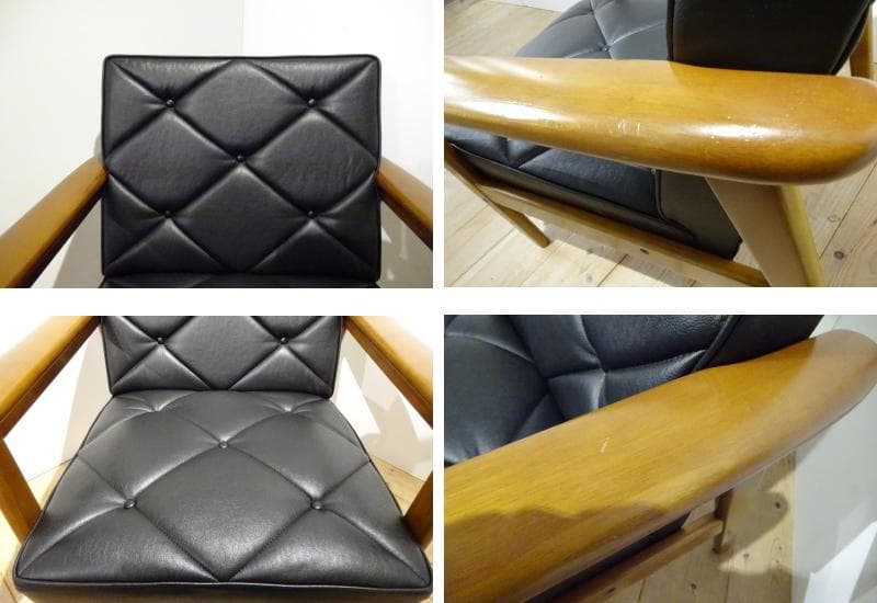 カリモク　WS1120BW　1Pソファ　アームチェア （黒・レザー） A　美品