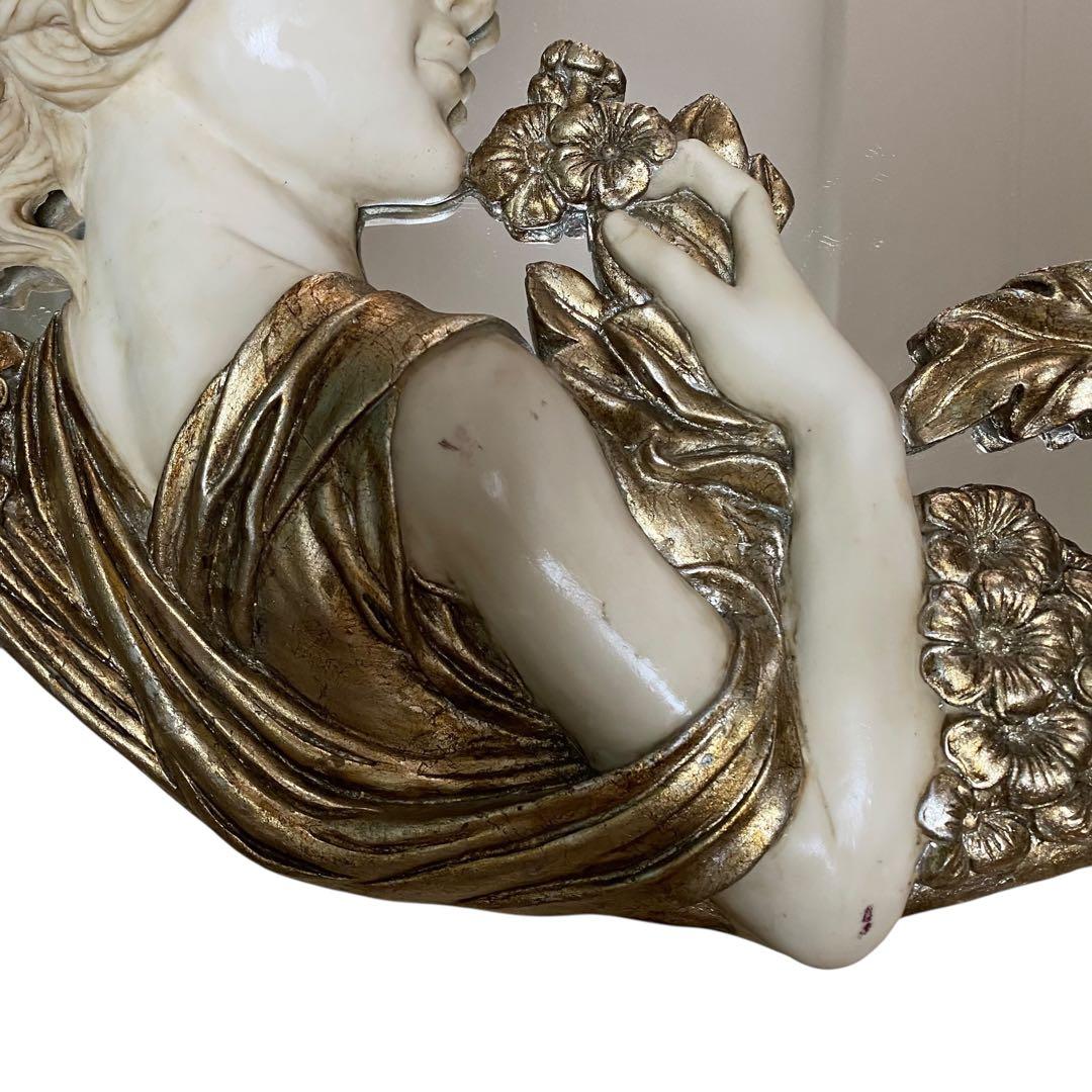 【良品】ロココアンティーク　イタリア　豪華　西洋美人像　壁掛け　鏡