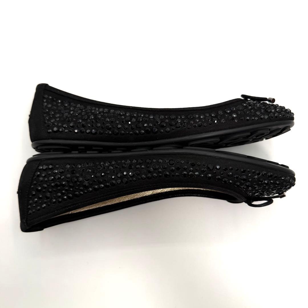 超美品　JIMMY CHOO ブラック　ビーズ　フラットシューズ　22㎝
