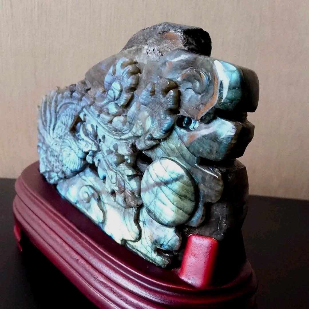 鳳凰 手彫り ラブラドライト 天然石 パワーストーン 石 置物 インテリア